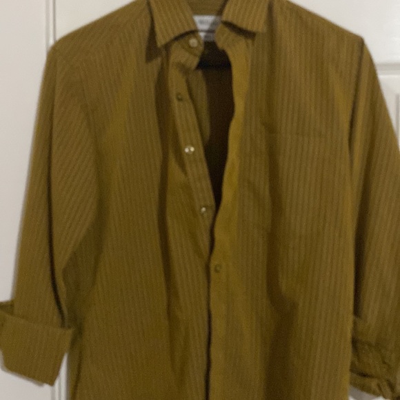 (S) Mens Striped Bronze Button Down - Picture 2 of 3